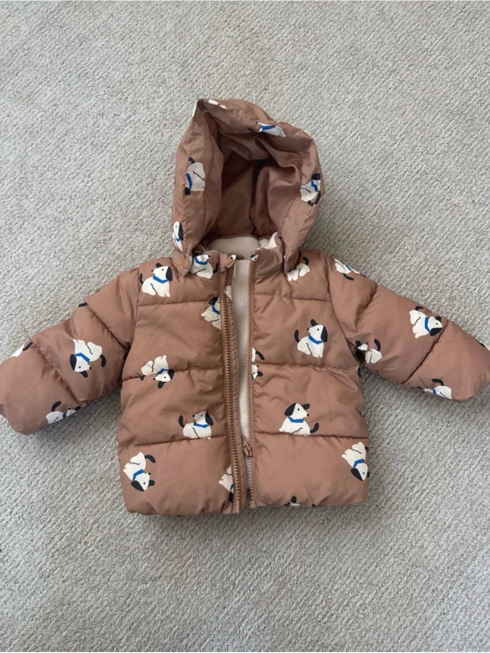 H&M Tan Puffer Jacket with Puppy Print